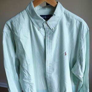 Ralph Lauren White/Lime Green Stripe Button Down Dress Shirt - Size 17.5 34/35